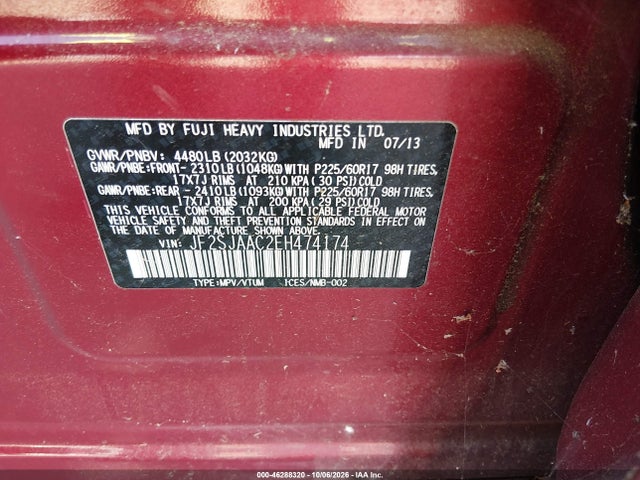Aukcja sprzedaży 2014 Subaru Forester 2.5i, vin: JF2SJAAC2EH474174, numer aukcji: 46288320