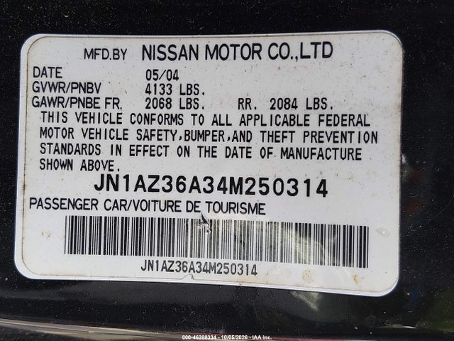 46288334 :رقم المزاد ، JN1AZ36A34M250314 vin ، 2004 Nissan 350z Touring مزاد بيع