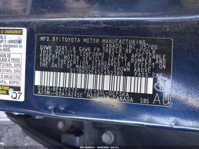 Aukcja sprzedaży 2005 Toyota Corolla S, vin: 2T1BR32E45C492389, numer aukcji: 46288341