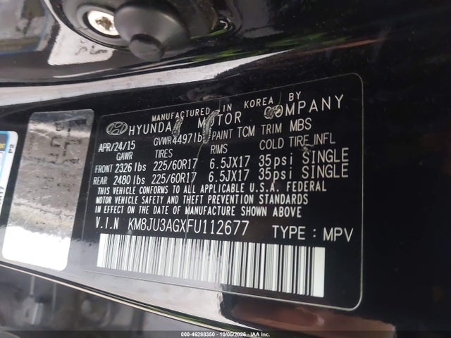 Продажа на аукционе авто 2015 Hyundai Tucson Se, vin: KM8JU3AGXFU112677, номер лота: 46288350