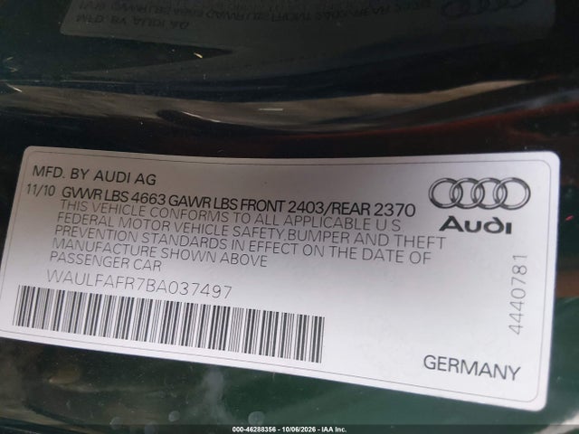 Продажа на аукционе авто 2011 Audi A5 2.0t Premium, vin: WAULFAFR7BA037497, номер лота: 46288356
