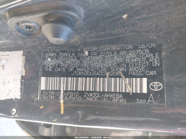 Aukcja sprzedaży 2010 Toyota Prius Ii, vin: JTDKN3DUXA0018208, numer aukcji: 46288365