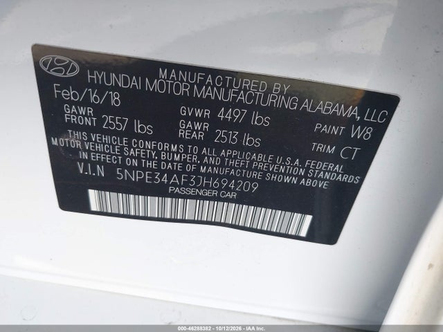 2018 Hyundai Sonata Sport მანქანა იყიდება აუქციონზე, vin: 5NPE34AF3JH694209, აუქციონის ნომერი: 46288382