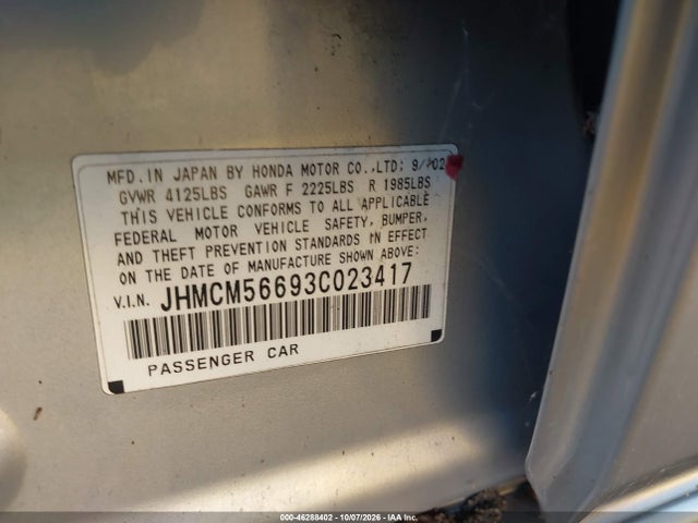 Продаж на аукціоні авто 2003 Honda Accord 2.4 Ex, vin: JHMCM56693C023417, номер лоту: 46288402