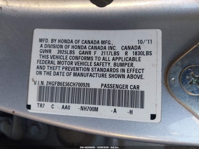 2012 Honda Civic Si მანქანა იყიდება აუქციონზე, vin: 2HGFB6E56CH700926, აუქციონის ნომერი: 46288409