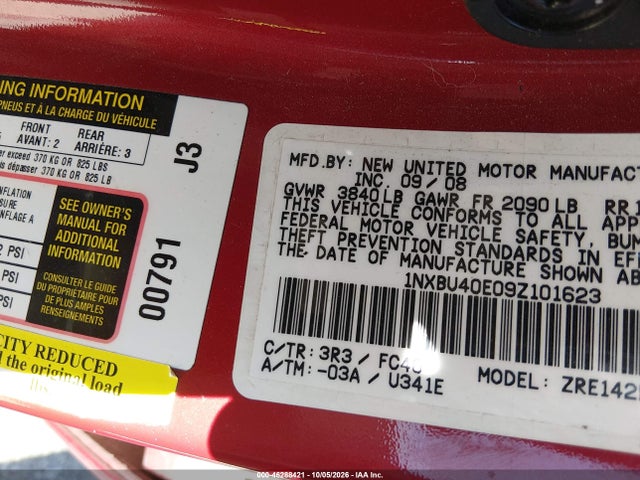 Auction sale of the 2009 Toyota Corolla Xle, vin: 1NXBU40E09Z101623, lot number: 46288421