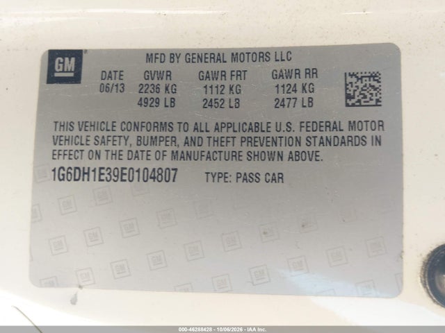 Продаж на аукціоні авто 2014 Cadillac Cts Premium, vin: 1G6DH1E39E0104807, номер лоту: 46288428