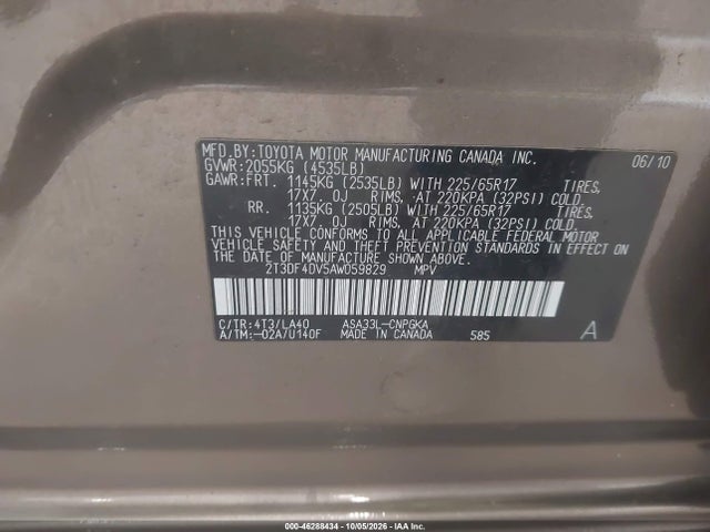 2010 Toyota Rav4 Limited მანქანა იყიდება აუქციონზე, vin: 2T3DF4DV5AW059829, აუქციონის ნომერი: 46288434