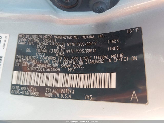 Продажа на аукционе авто 2015 Toyota Sienna Xle 8 Passenger, vin: 5TDYK3DC4FS614929, номер лота: 46288441