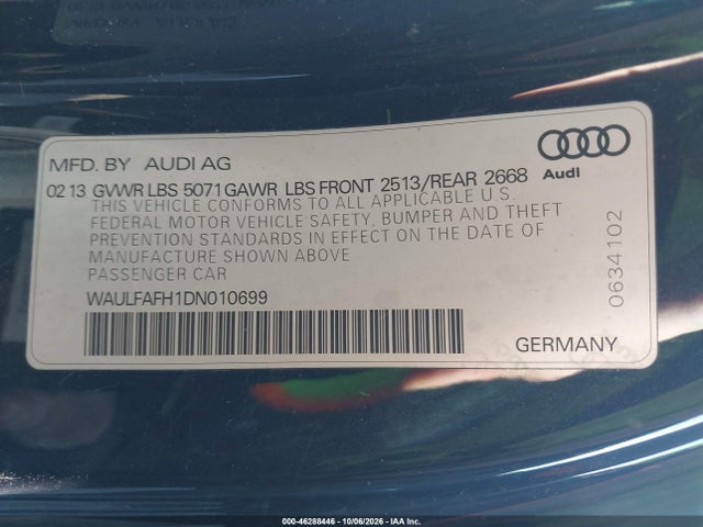 Aukcja sprzedaży 2013 Audi A5 2.0t Premium, vin: WAULFAFH1DN010699, numer aukcji: 46288446