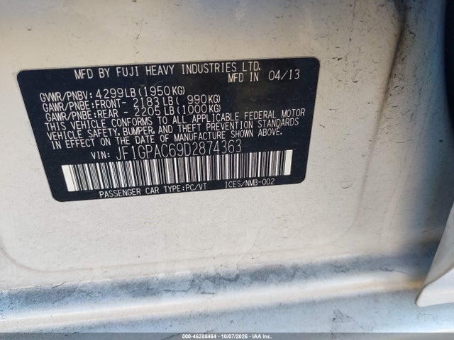 Продаж на аукціоні авто 2013 Subaru Impreza 2.0i Premium, vin: JF1GPAC69D2874363, номер лоту: 46288464