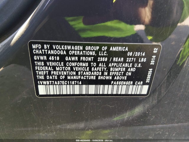 Aukcja sprzedaży 2014 Volkswagen Passat 1.8t Sport, vin: 1VWBT7A37EC118714, numer aukcji: 46288480
