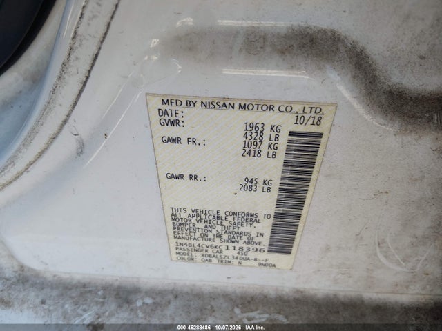 Продажа на аукционе авто 2019 Nissan Altima 2.5 Sr, vin: 1N4BL4CV6KC118396, номер лота: 46288486