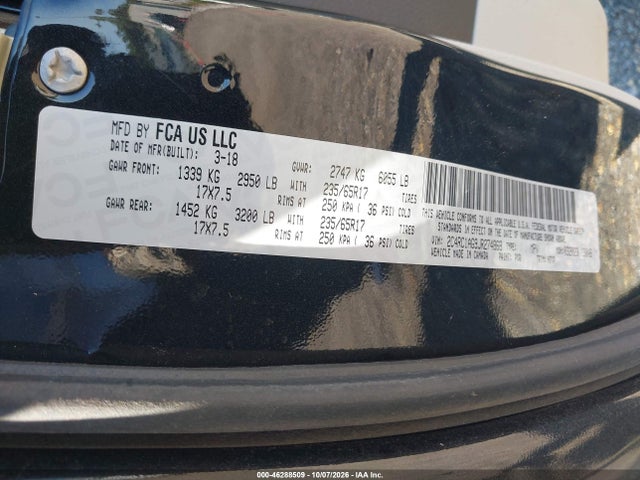 2018 Chrysler Pacifica L მანქანა იყიდება აუქციონზე, vin: 2C4RC1AG9JR274868, აუქციონის ნომერი: 46288509