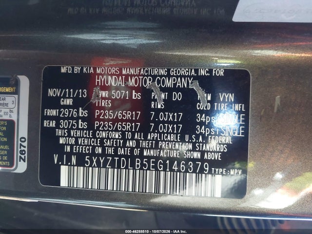 5XYZTDLB5EG146379 Hyundai Santa Fe Sport 2.4l