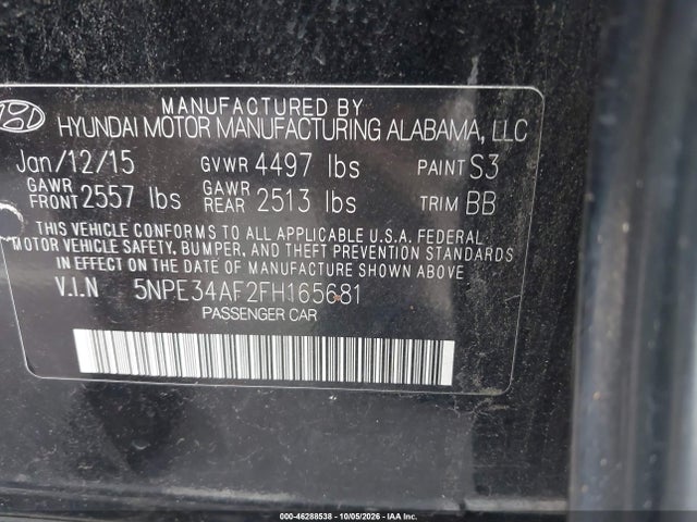 Aukcja sprzedaży 2015 Hyundai Sonata Sport, vin: 5NPE34AF2FH165681, numer aukcji: 46288538