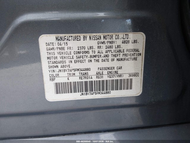 Продаж на аукціоні авто 2015 Infiniti Q50 Premium/sport, vin: JN1BV7AP5FM344880, номер лоту: 46288545