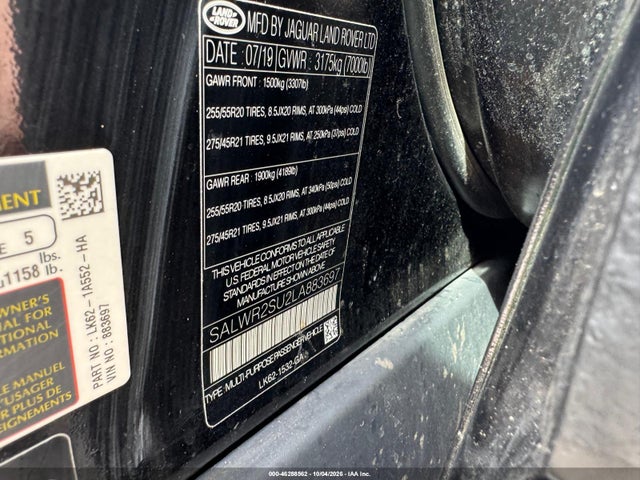 46288562 :رقم المزاد ، SALWR2SU2LA883697 vin ، 2020 Land Rover Range Rover Sport Hse Mhev مزاد بيع