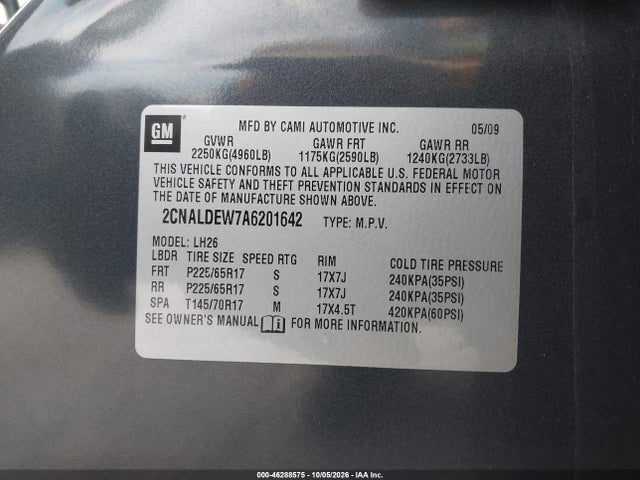 2010 Chevrolet Equinox Lt მანქანა იყიდება აუქციონზე, vin: 2CNALDEW7A6201642, აუქციონის ნომერი: 46288575
