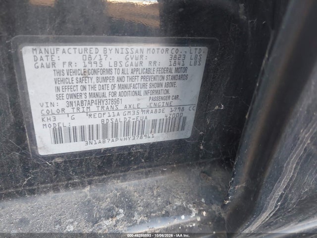 46288593 :رقم المزاد ، 3N1AB7AP4HY378961 vin ، 2017 Nissan Sentra Sv مزاد بيع