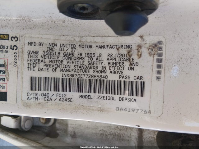 Продаж на аукціоні авто 2007 Toyota Corolla S, vin: 1NXBR30E77Z865848, номер лоту: 46288594