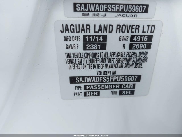 46288618 :رقم المزاد ، SAJWA0FS5FPU59607 vin ، 2015 Jaguar Xf 2.0t Premium مزاد بيع