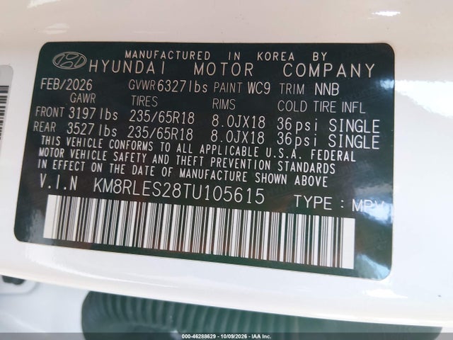 Aukcja sprzedaży 2026 Hyundai Palisade Sel 7p, vin: KM8RLES28TU105615, numer aukcji: 46288629