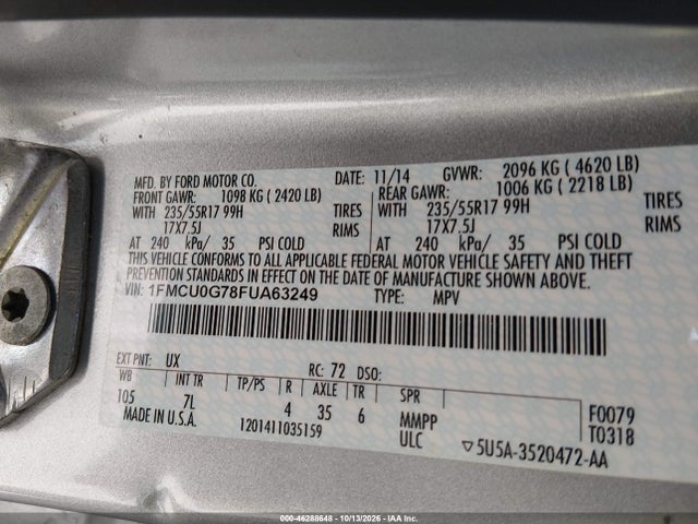 Ford ESCAPE SE 2015 1FMCU0G78FUA63249 Image 9