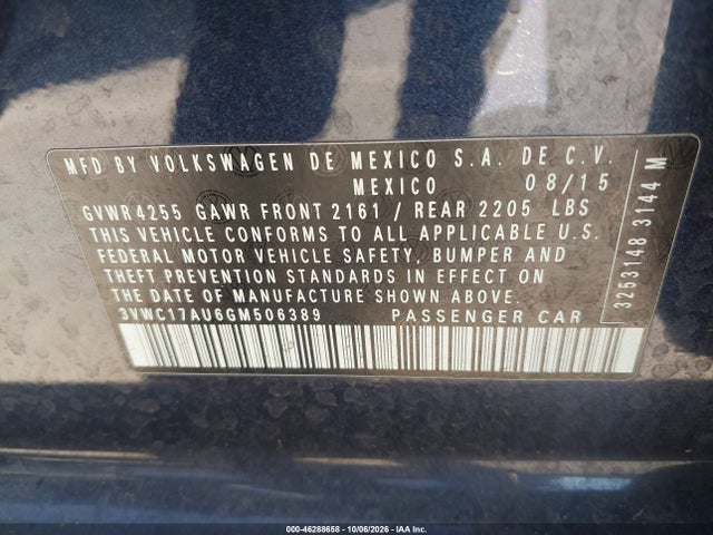 Aukcja sprzedaży 2016 Volkswagen Golf Sportwagen Tsi S 4-door, vin: 3VWC17AU6GM506389, numer aukcji: 46288658