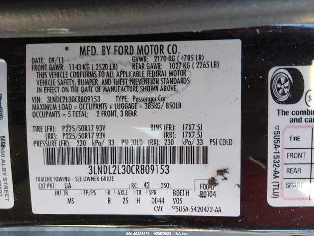 Продажа на аукционе авто 2012 Lincoln Mkz Hybrid, vin: 3LNDL2L30CR809153, номер лота: 46288688