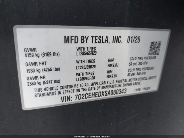 7G2CEHEDXSA060343 Tesla Cybertruck All-wheel Drive