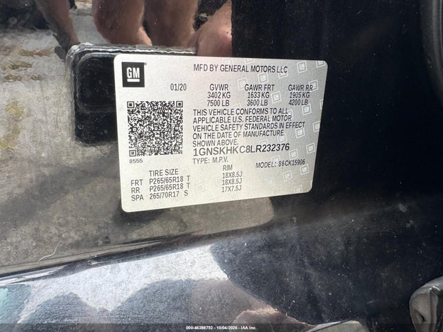 Продажа на аукционе авто 2020 Chevrolet Suburban 4wd Lt, vin: 1GNSKHKC8LR232376, номер лота: 46288752