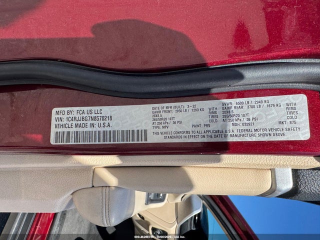 Auction sale of the 2022 Jeep Grand Cherokee L Limited 4x2, vin: 1C4RJJBG7N8570218, lot number: 46288759