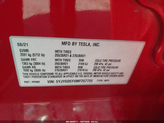 5YJYGDEF6MF257755 Tesla Model Y Performance Dual Motor All-wheel Drive