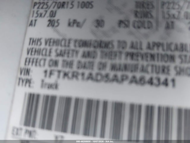 Продажа на аукционе авто 2010 Ford Ranger Xl/xlt, vin: 1FTKR1AD5APA64341, номер лота: 46288800