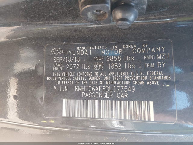 Продаж на аукціоні авто 2013 Hyundai Veloster Turbo W/black, vin: KMHTC6AE6DU177549, номер лоту: 46288818