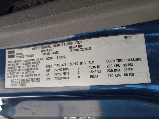 Продаж на аукціоні авто 2006 Isuzu I-280 S, vin: 1GGCS198868700850, номер лоту: 46288831
