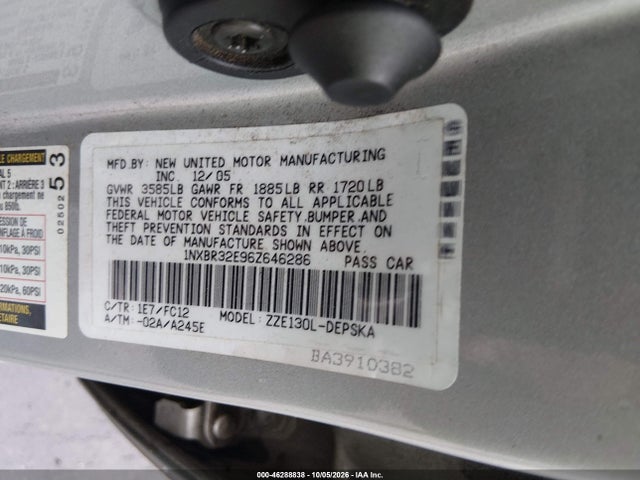 Aukcja sprzedaży 2006 Toyota Corolla S, vin: 1NXBR32E96Z646286, numer aukcji: 46288838