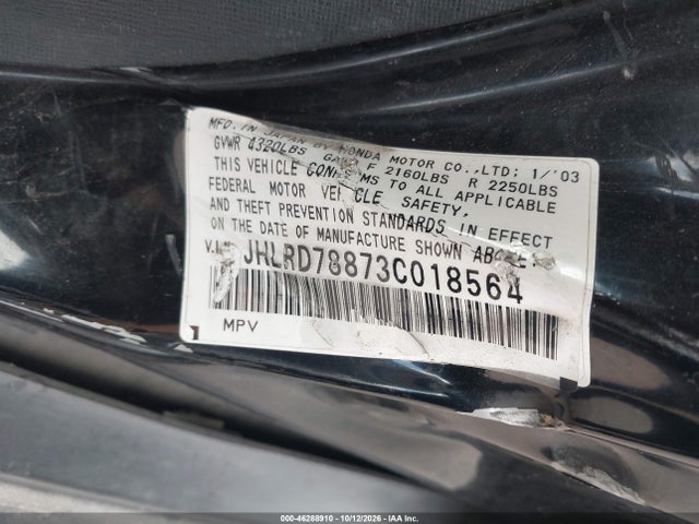 Продаж на аукціоні авто 2003 Honda Cr-v Ex, vin: JHLRD78873C018564, номер лоту: 46288910