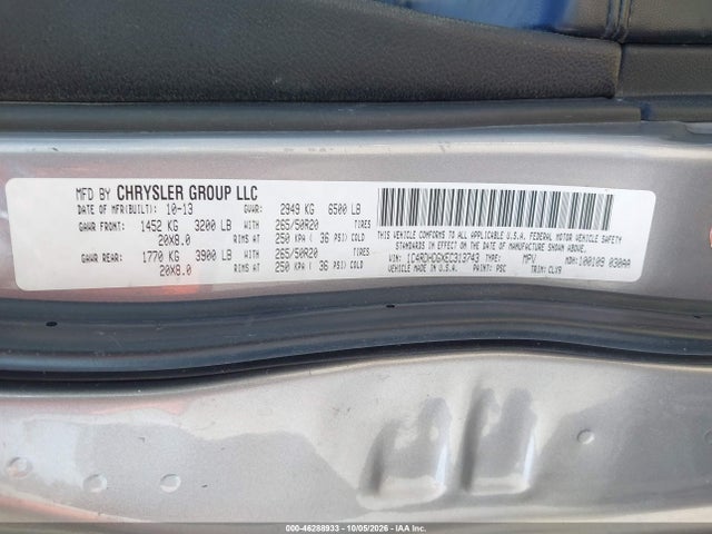 Продаж на аукціоні авто 2014 Dodge Durango Limited, vin: 1C4RDHDGXEC313743, номер лоту: 46288933