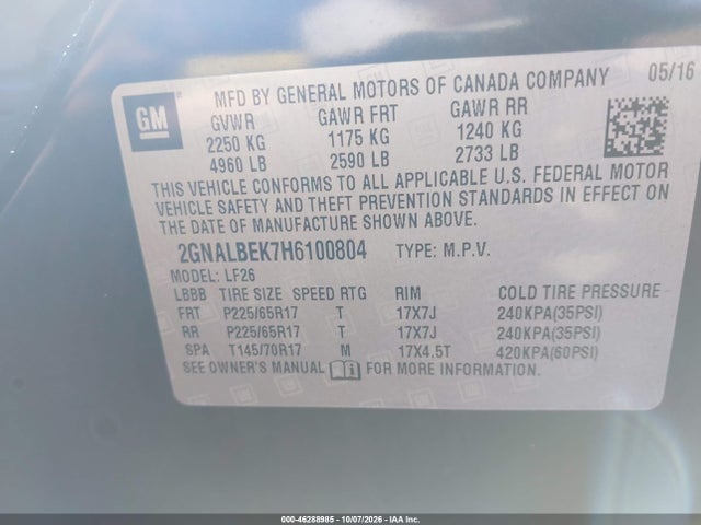 Продажа на аукционе авто 2017 Chevrolet Equinox Ls, vin: 2GNALBEK7H6100804, номер лота: 46288985