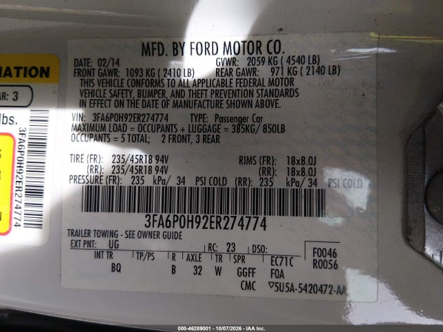 Ford FUSION SE 2014 3FA6P0H92ER274774 Image 9