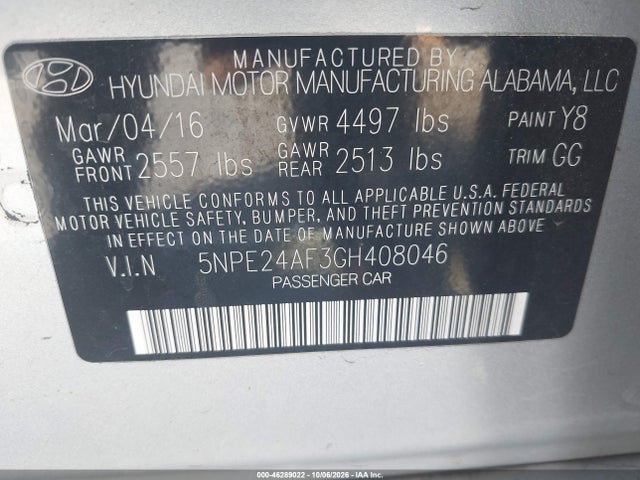 Hyundai SONATA SE 2016 5NPE24AF3GH408046 Image 9
