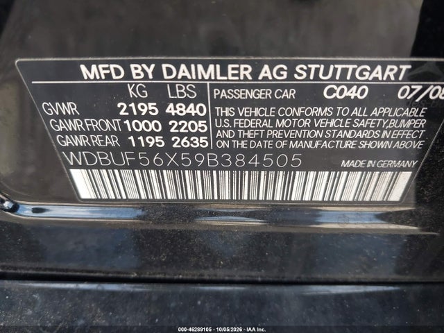 Продаж на аукціоні авто 2009 Mercedes-benz E 350, vin: WDBUF56X59B384505, номер лоту: 46289105