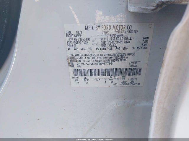 46289115 :رقم المزاد ، 2FMDK3KC8BBA67799 vin ، 2011 Ford Edge Limited مزاد بيع