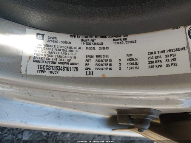 Aukcja sprzedaży 2004 Chevrolet Colorado Ls, vin: 1GCCS136348101179, numer aukcji: 46289119