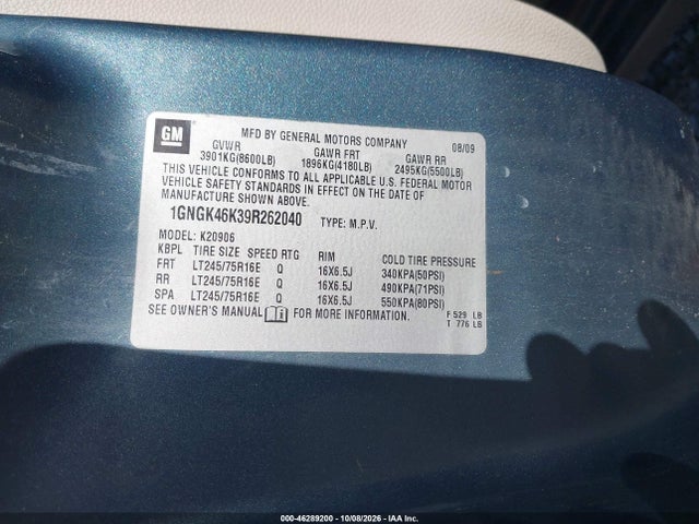 Auction sale of the 2009 Chevrolet Suburban 2500 Commercial Fleet, vin: 1GNGK46K39R262040, lot number: 46289200