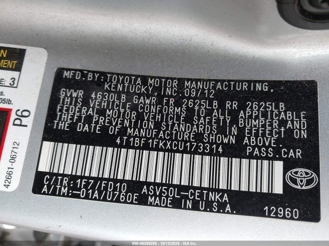 Продаж на аукціоні авто 2012 Toyota Camry Le, vin: 4T1BF1FKXCU173314, номер лоту: 46289296