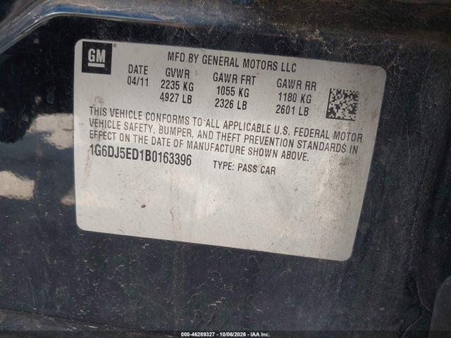 Продажа на аукционе авто 2011 Cadillac Cts Standard, vin: 1G6DJ5ED1B0163396, номер лота: 46289327