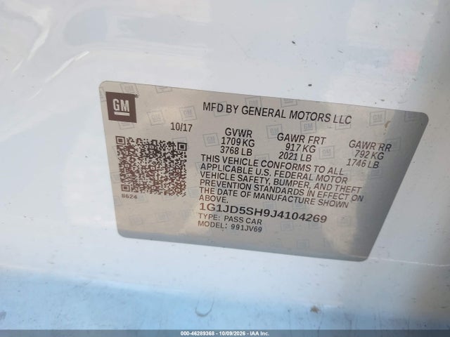 46289368 :رقم المزاد ، 1G1JD5SH9J4104269 vin ، 2018 Chevrolet Sonic Lt Auto مزاد بيع